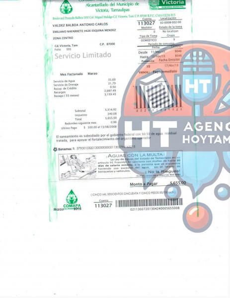 Recibo del constructor de Tamaulipas moroso de Comapa Recibo del constructor de Tamaulipas moroso de Comapa