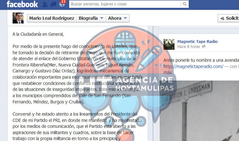 Renuncia Mario Leal v�a Facebook